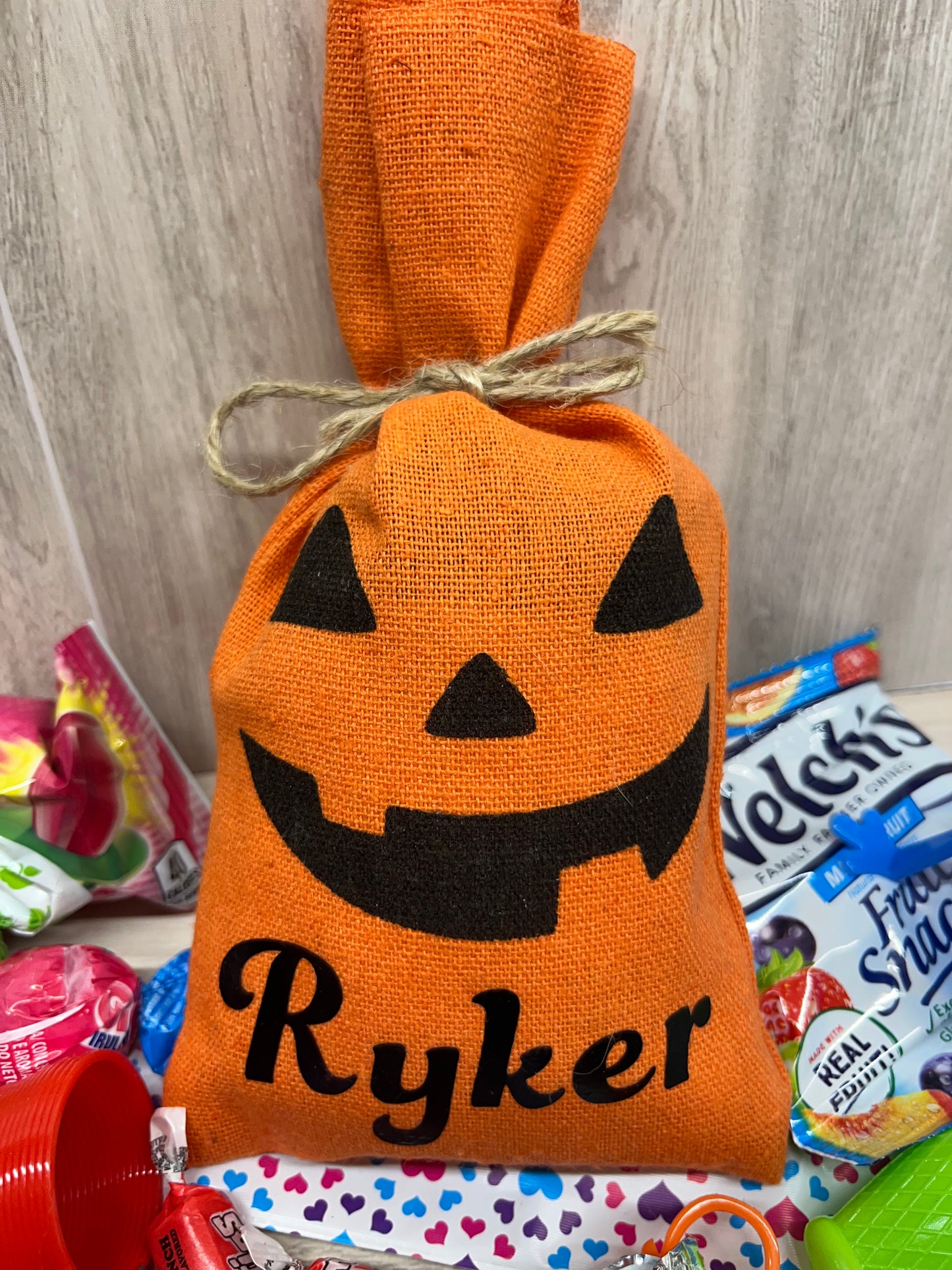 Halloween pumpkin Gift Treat Bag WITH NAME ADDED 8”x4.5”
