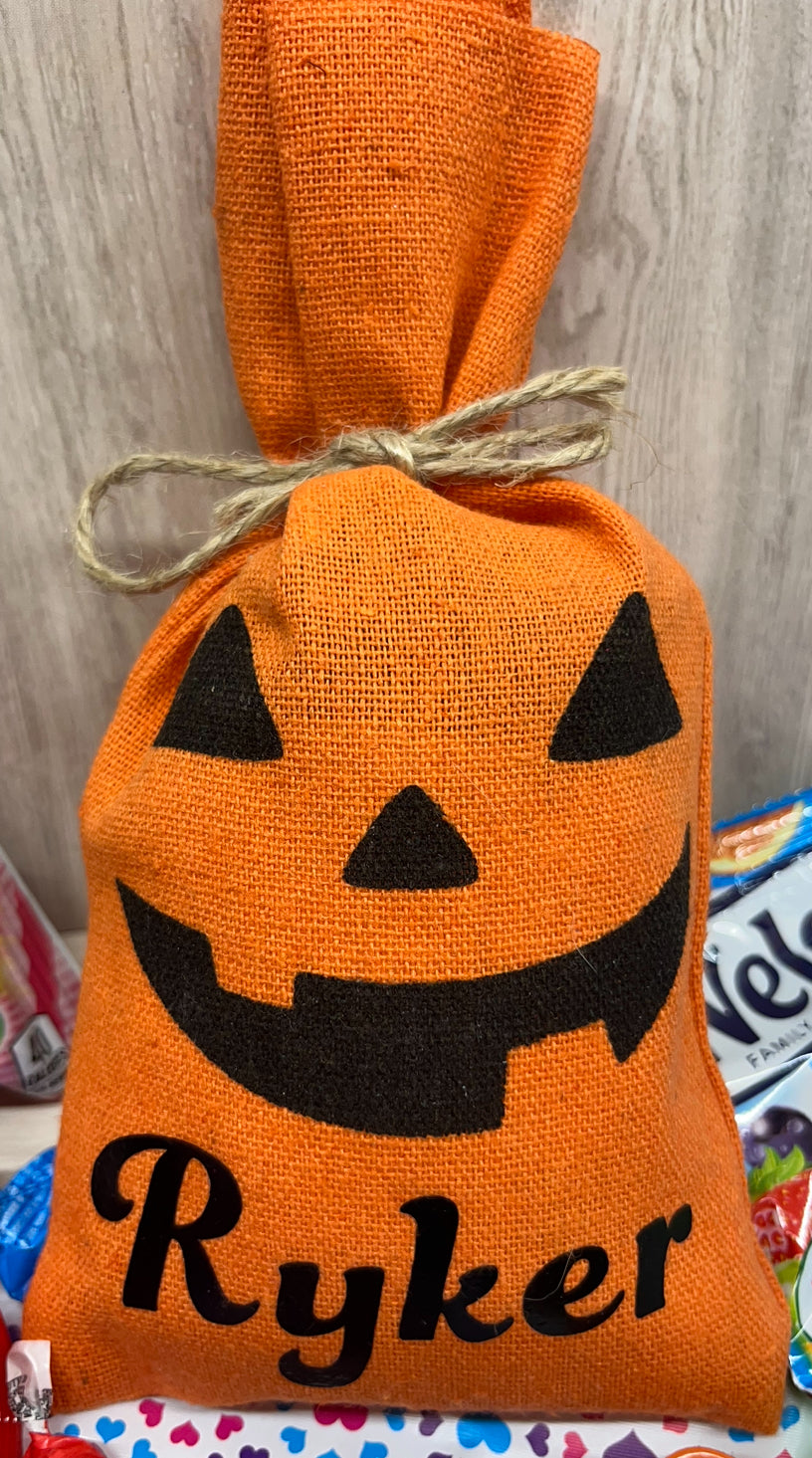 Halloween pumpkin Gift Treat Bag WITH NAME ADDED 8”x4.5”