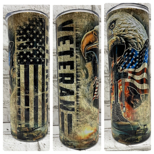 20 Ounce Skinny Tumbler -  Veteran- Eagle - Flag