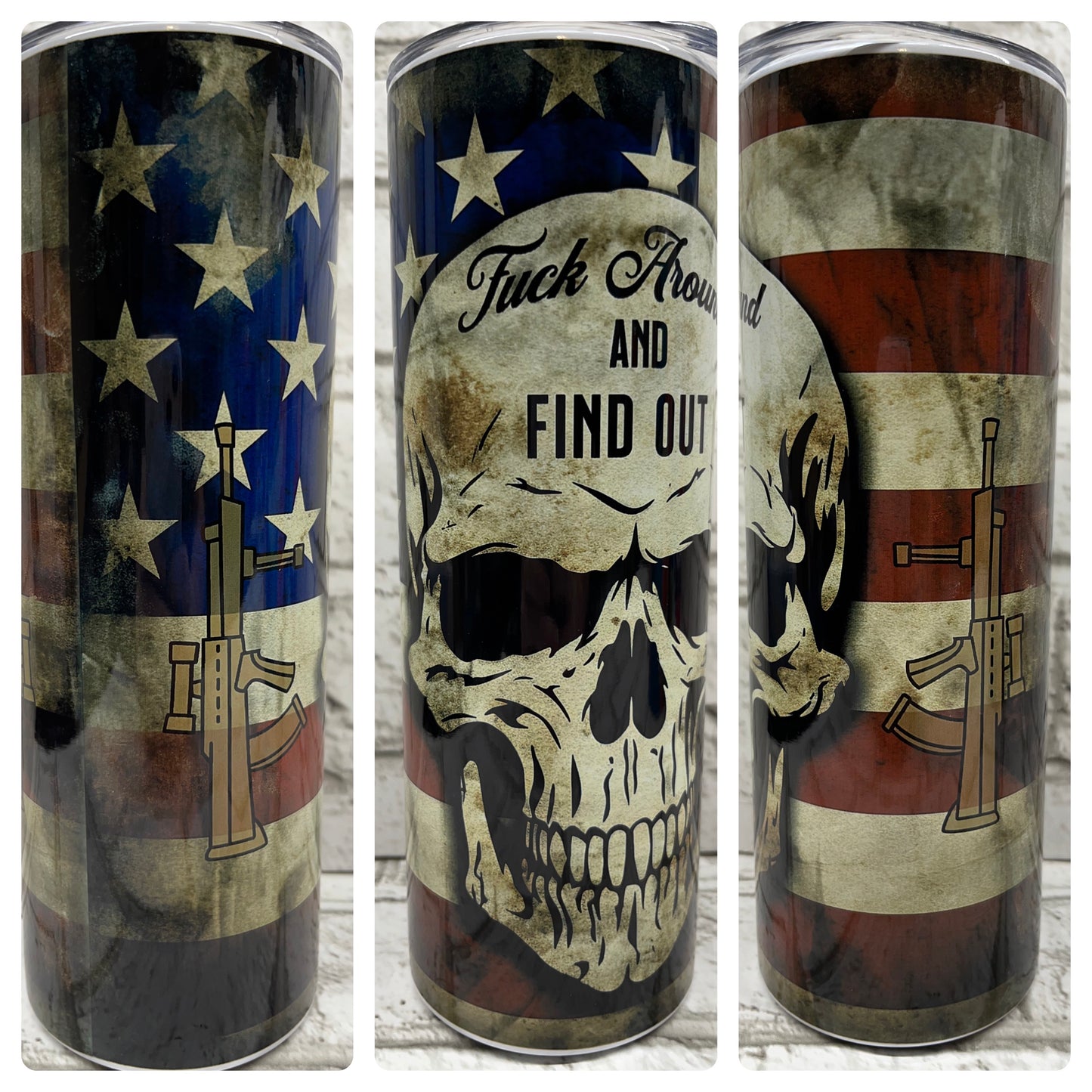 20 Ounce Skinny Tumbler - Skull - Flag