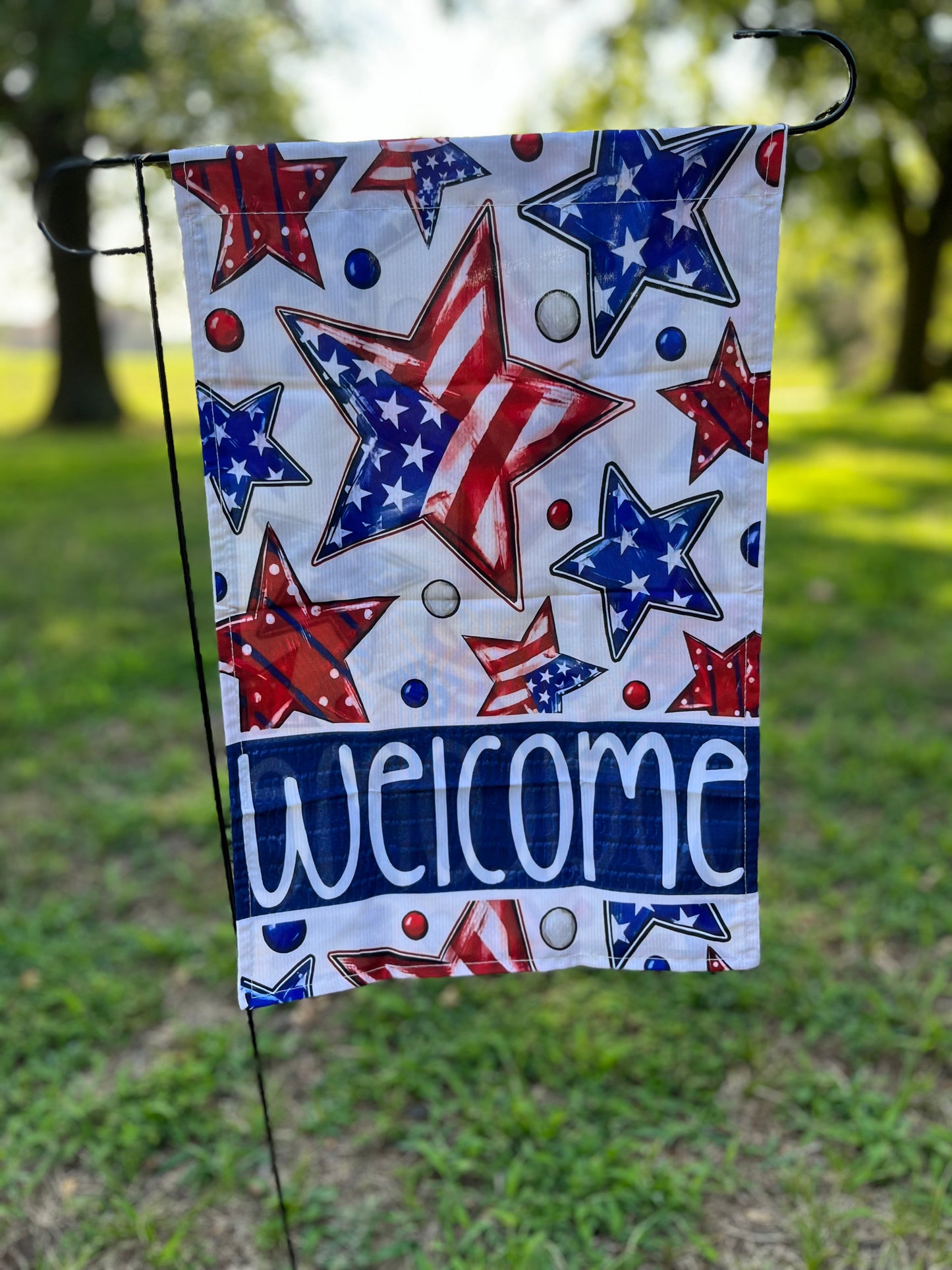 Welcome Garden Flag red white blue Stars