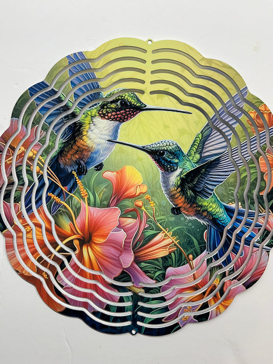 8” Wind Spinner 2 Hummingbirds colorful