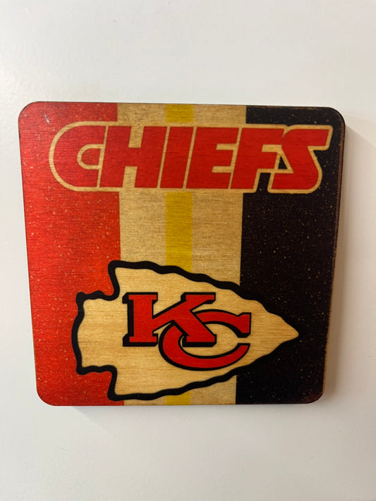 3.5”x3.5” wooden magnet/Coaster Football Red and black